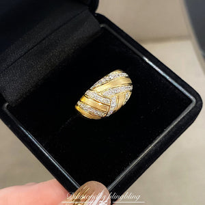 LUOWEND 18K White+Yellow Gold Natural Diamond Ring for Women