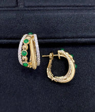 Load image into Gallery viewer, LUOWEND 18K Yellow Gold Natural Emerald Earrings for Women
