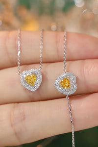 LUOWEND 18K White Gold Real Natural Yellow Diamond Jewelry Set for Women