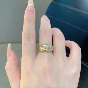 LUOWEND 18K White+Yellow Gold Natural Diamond Ring for Women