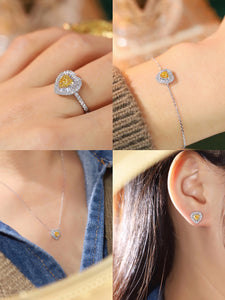 LUOWEND 18K White Gold Real Natural Yellow Diamond Jewelry Set for Women