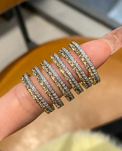 LUOWEND 18K White+Yellow Gold Natural Diamond Ring for Women