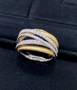 LUOWEND 18K White+Yellow Gold Natural Diamond Ring for Women