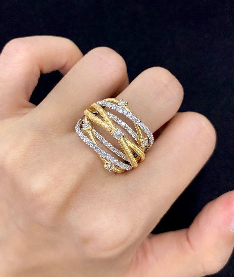 LUOWEND 18K White+Yellow Gold Natural Diamond Ring for Women