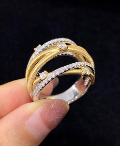 LUOWEND 18K White+Yellow Gold Natural Diamond Ring for Women