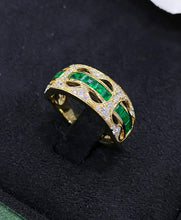 Load image into Gallery viewer, LUOWEND 18K Yellow Gold Natural Emerald Gemstone Ring for Women
