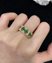 Load image into Gallery viewer, LUOWEND 18K Yellow Gold Natural Emerald Gemstone Ring for Women
