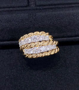 LUOWEND 18K Yellow Gold Natural Diamond Ring for Women