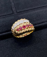 Load image into Gallery viewer, LUOWEND 18K Yellow Gold Natural Ruby Ring for Women

