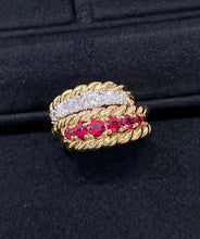 Load image into Gallery viewer, LUOWEND 18K Yellow Gold Natural Ruby Ring for Women
