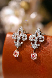 LUOWEND 18K White Gold Real Natural Pink Diamond Earrings for Women