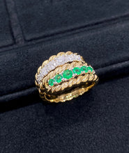 Load image into Gallery viewer, LUOWEND 18K White+Yellow Gold Natural Emerald Ring for Women
