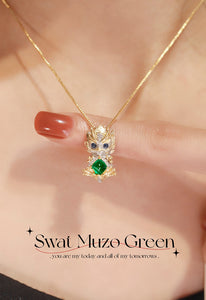 LUOWEND 18K Yellow Gold Real Natural Gemstone Necklace for Women