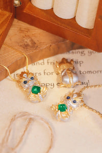 LUOWEND 18K Yellow Gold Real Natural Gemstone Necklace for Women