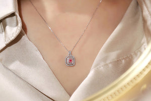 LUOWEND 18K White Gold Real Natural Pink Diamond Pendant Necklace for Women
