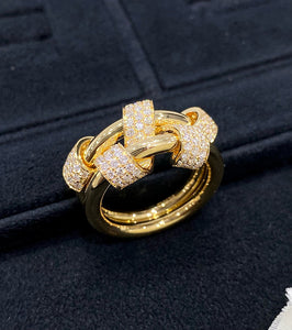 LUOWEND 18K Yellow Gold Natural Diamond Ring for Women
