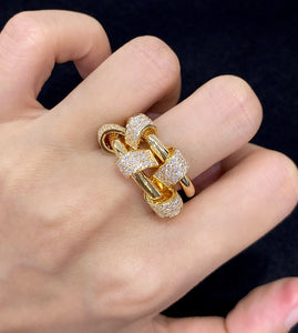 LUOWEND 18K Yellow Gold Natural Diamond Ring for Women