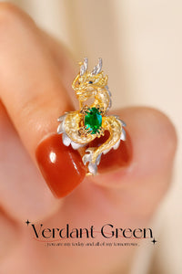 LUOWEND 18K White and Yellow Gold Real Natural Emerald Necklace for Women