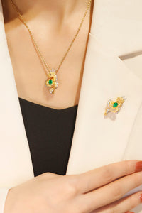 LUOWEND 18K White and Yellow Gold Real Natural Emerald Necklace for Women
