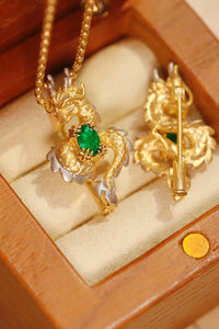 LUOWEND 18K White and Yellow Gold Real Natural Emerald Necklace for Women