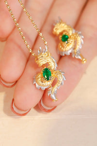 LUOWEND 18K White and Yellow Gold Real Natural Emerald Necklace for Women