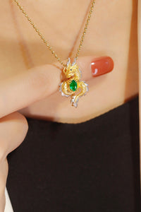 LUOWEND 18K White and Yellow Gold Real Natural Emerald Necklace for Women