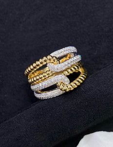 LUOWEND 18K White+Yellow Gold Natural Diamomd Ring for Women
