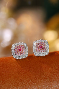 LUOWEND 18K White Gold Real Natural Pink Diamond Stud Earrings for Women