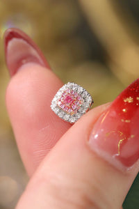 LUOWEND 18K White Gold Real Natural Pink Diamond Stud Earrings for Women