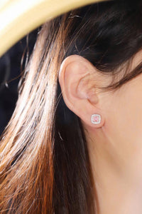LUOWEND 18K White Gold Real Natural Pink Diamond Stud Earrings for Women