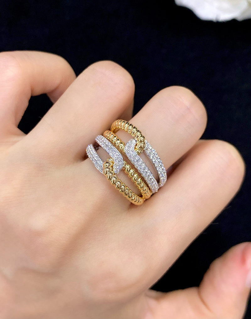 LUOWEND 18K White+Yellow Gold Natural Diamomd Ring for Women