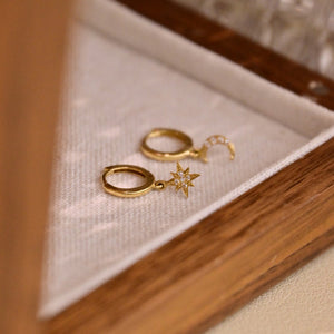 LUOWEND 18K Yellow Gold Real Natural Diamond Hoop Earrings for Women