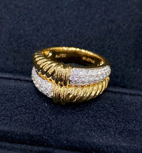 LUOWEND 18K White+Yellow Gold Natural Diamond Ring for Women