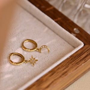 LUOWEND 18K Yellow Gold Real Natural Diamond Hoop Earrings for Women