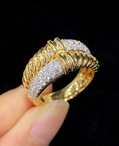 LUOWEND 18K White+Yellow Gold Natural Diamond Ring for Women