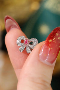 LUOWEND 18K White Gold Real Natural Pink Diamond Stud Earrings for Women