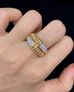 LUOWEND 18K White+Yellow Gold Natural Diamond Ring for Women