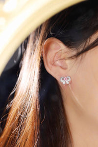 LUOWEND 18K White Gold Real Natural Pink Diamond Stud Earrings for Women