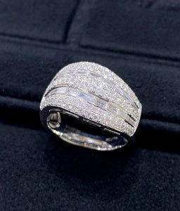 LUOWEND 18K White Gold Natural Diamond Ring for Women