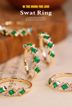 Load image into Gallery viewer, LUOWEND 18K Yellow Gold Real Natural Emerald Ring for Women
