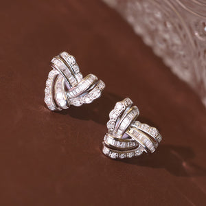 LUOWEND 18K White Gold Real Natural Diamond Stud Earrings for Women