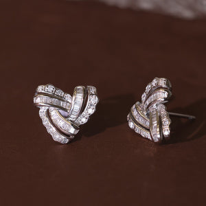 LUOWEND 18K White Gold Real Natural Diamond Stud Earrings for Women