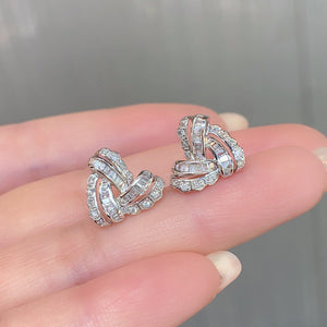 LUOWEND 18K White Gold Real Natural Diamond Stud Earrings for Women