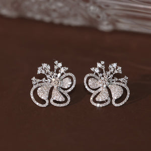 LUOWEND 18K White Gold Real Natural Diamond Stud Earrings for Women