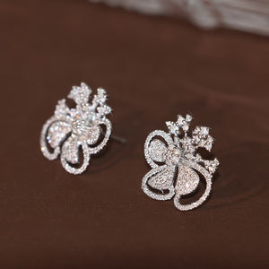LUOWEND 18K White Gold Real Natural Diamond Stud Earrings for Women