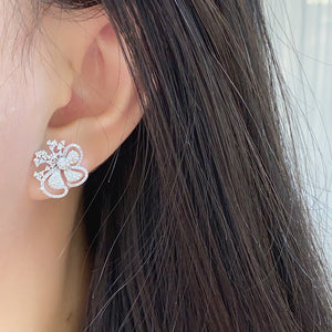 LUOWEND 18K White Gold Real Natural Diamond Stud Earrings for Women