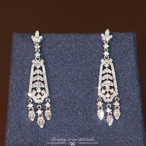 LUOWEND 18K White Gold Real Natural Diamond Drop Earring for Women