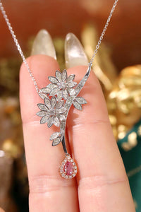 LUOWEND 18K White Gold Natural Pink Diamond Necklace for Women