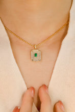 Load image into Gallery viewer, LUOWEND 18K Yellow Gold Real Natural Emerald and Diamond Gemstone Necklace for Women
