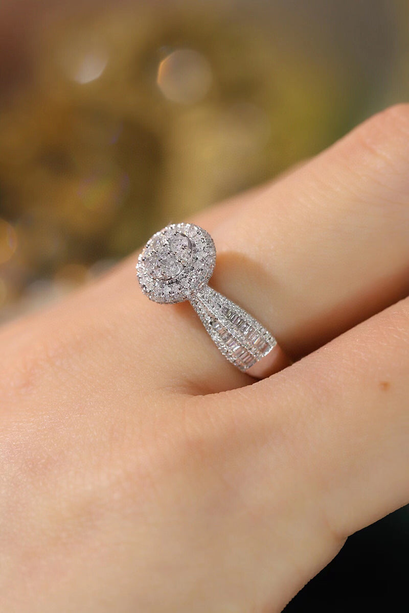 LUOWEND 18K White Gold Real Natural Diamond Ring for Women